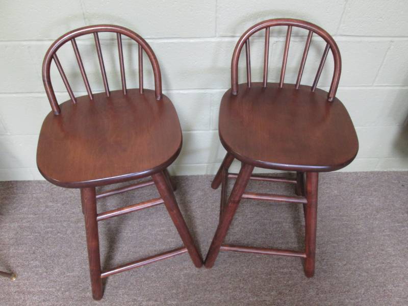 lot 18 image: 2 wood stools with backs...