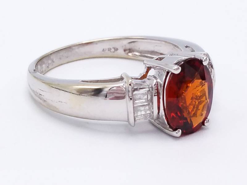 lot 26 image: Stunning, Rich Spessartine Garnet and Diamond Estate Ring in 14k White Gold