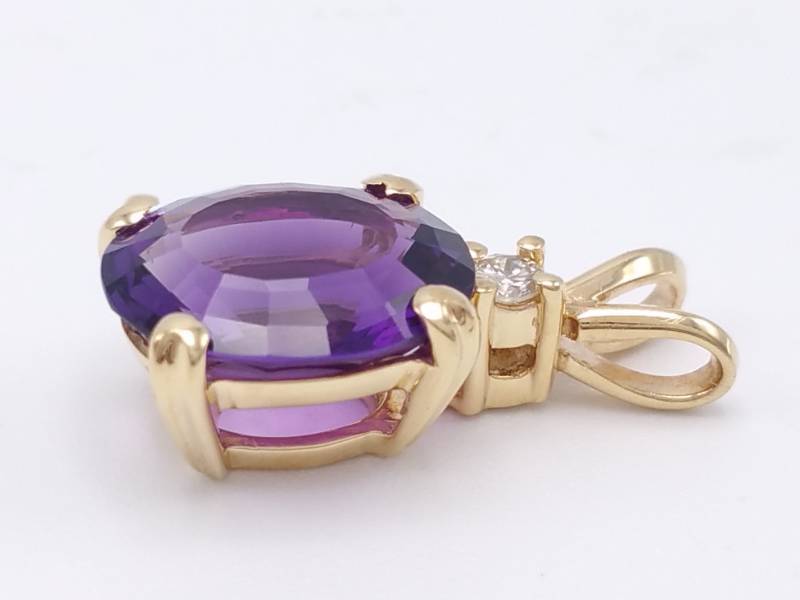 lot 30 image: Deep Purple Amethyst and Diamond Estate Pendant in 14k Yellow Gold