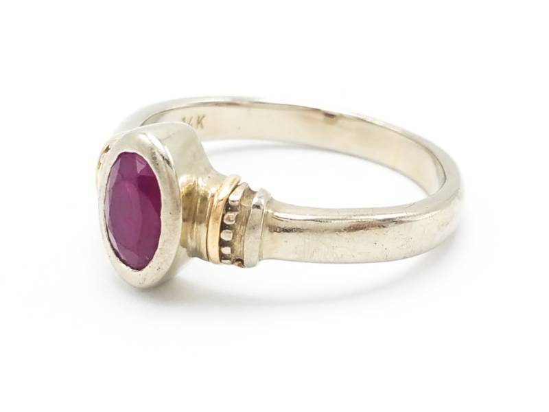 lot 51 image: Radiant Natural Ruby Estate Ring in Two-Tone 14k Gold