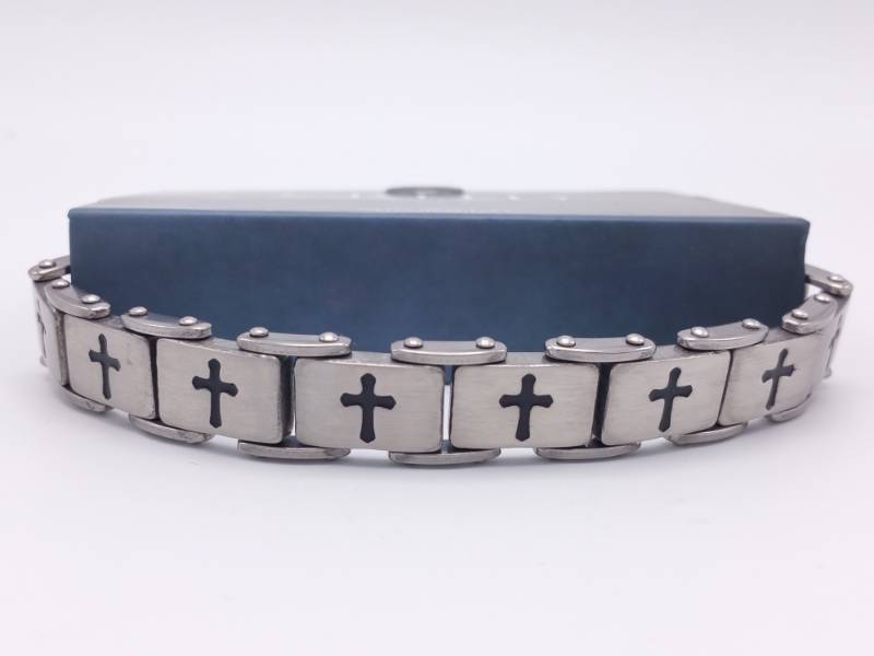 lot 80 image: Creed Mens Stainless Steel Cross Bracelet - Brand New