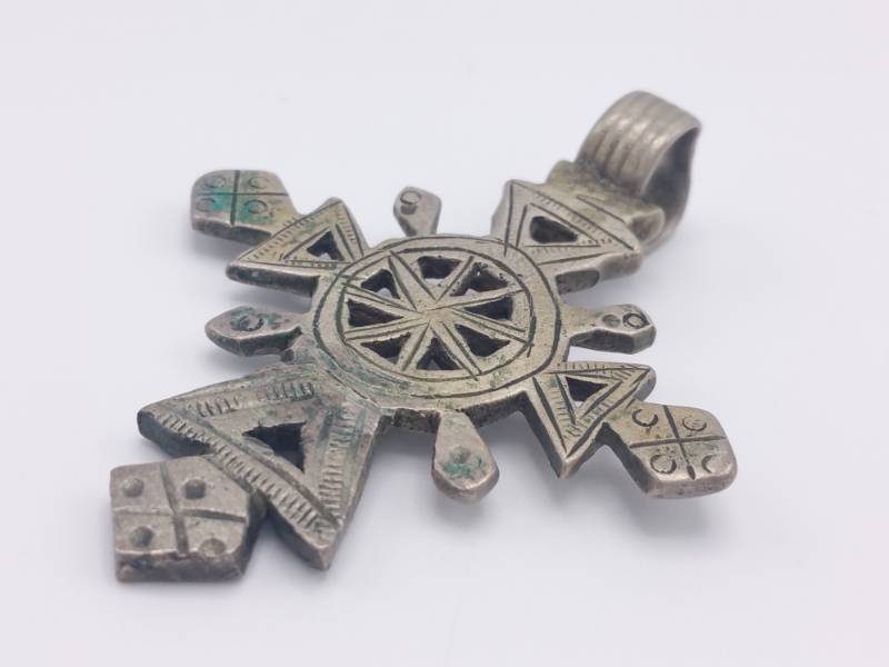 lot 87 image: Antique Hand Crafted, Hand Etched Pewter Cross Circa 1910-1920 Appraised $200 - $250