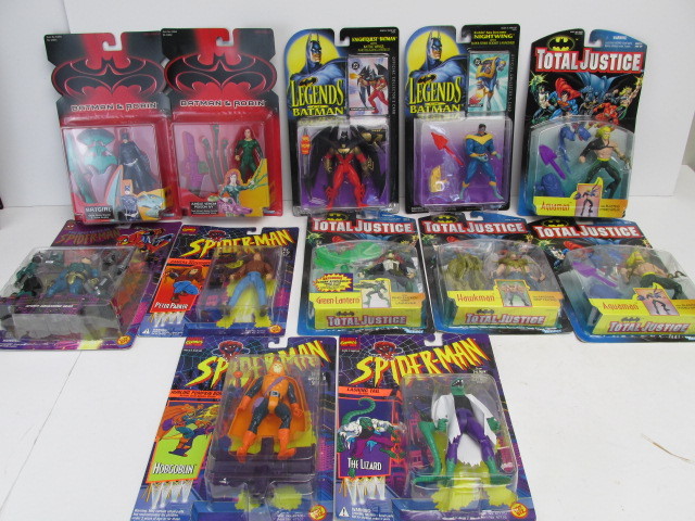lot 55 image: Lot of Mint on Card Batman Spider Man etc Action Figures