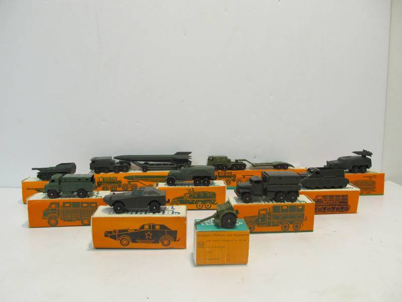 lot 14 image: Lot of Vintage Russian Metal Toy Tanks & Military Vehicles wOriginal Boxes