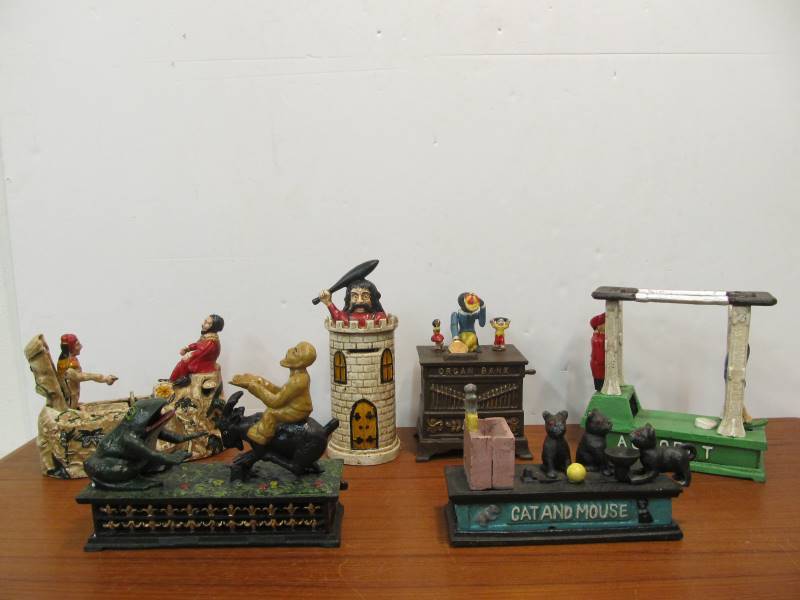 lot 28 image: Group of Antique Style Cast Iron Mechanical Banks