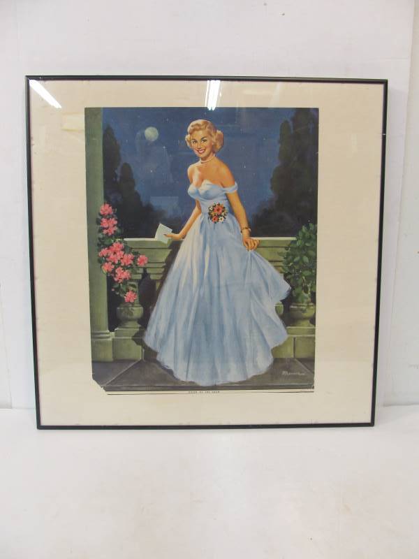 lot 34 image: Vintage 1940s Framed Pinup Print - Queen of The Prom
