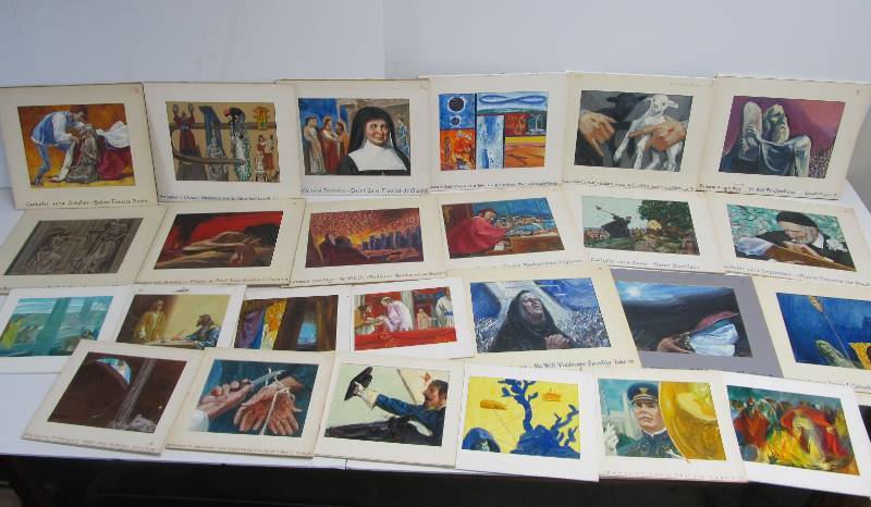 lot 88 image: Large Lot of Original GEORGE PROUT Religious Illustration Oil Paintings #1