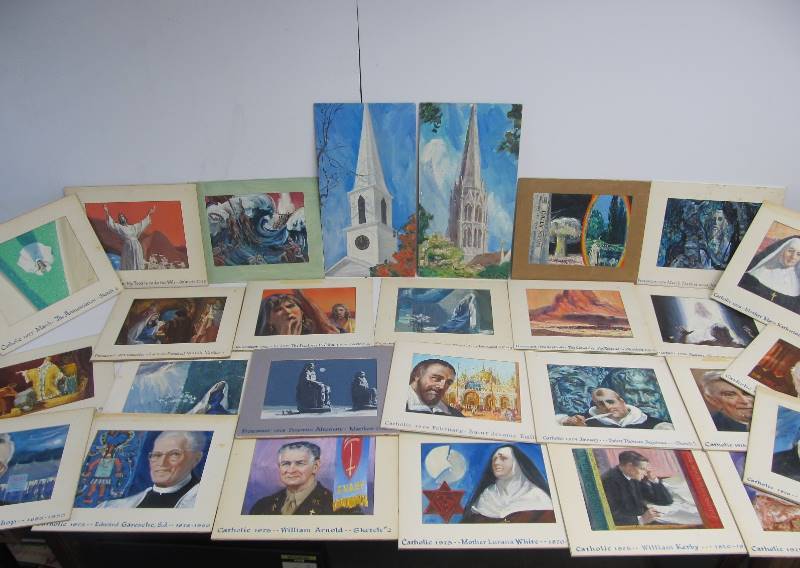 lot 90 image: Large Lot of Original GEORGE PROUT Religious Illustration Oil Paintings #3