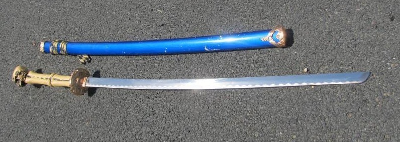 lot 93 image: Very Cool Large Skeleton Handled Sword wScabbard - Blue