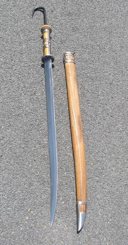 lot 95 image: Large Wood & Steel Combination Sword & Hook wScabbard