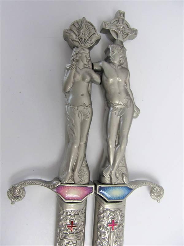 lot 97 image: Pair of Decorative Adam & Eve Swords wBox