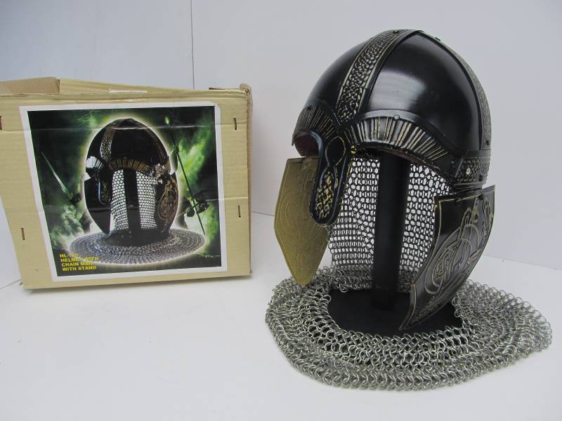 lot 98 image: Medieval Style Helmet wChain Mail