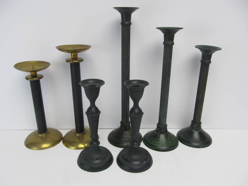 lot 107 image: Group of Solid Brass Gatco Candlesticks 