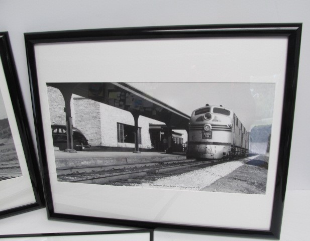 lot 125 image: 3 Large Framed Burlington Route Railroad Black & White Train Photos
