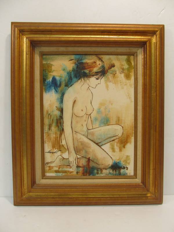 lot 173 image: Vintage Mid Century Framed Signed Oil on Canvas Nude Painting