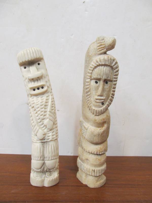 lot 180 image: Vintage Signed Alaskan Carved Faux Ivory or Bone Sculptures