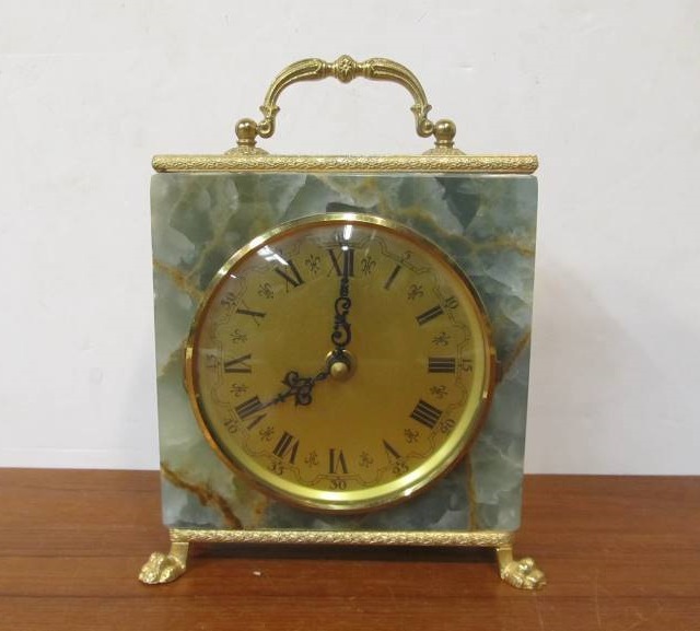 lot 188 image: Vintage SCHATZ Western German Green Marble Desk Clock