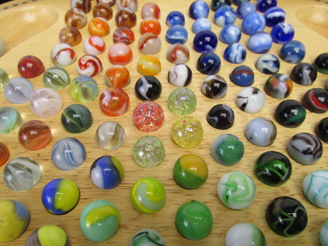 lot 21 image: Wooden Chinese Checkers Board wVintage Marbles