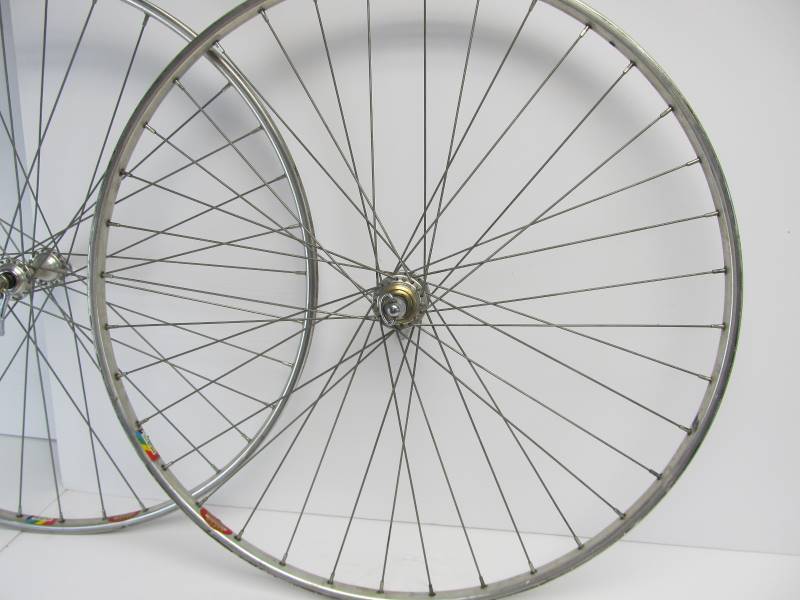 lot 245 image: Vintage 26 Super Champion Competition ARC-EN-CIEL Bicycle Sew-Up Wheel Set w Campagnolo Hubs