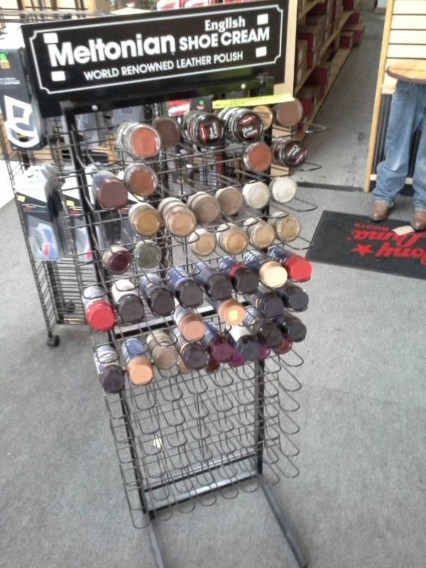 lot 158 image: Wire Rack Display Cart, Shoe Cream and Conditioners