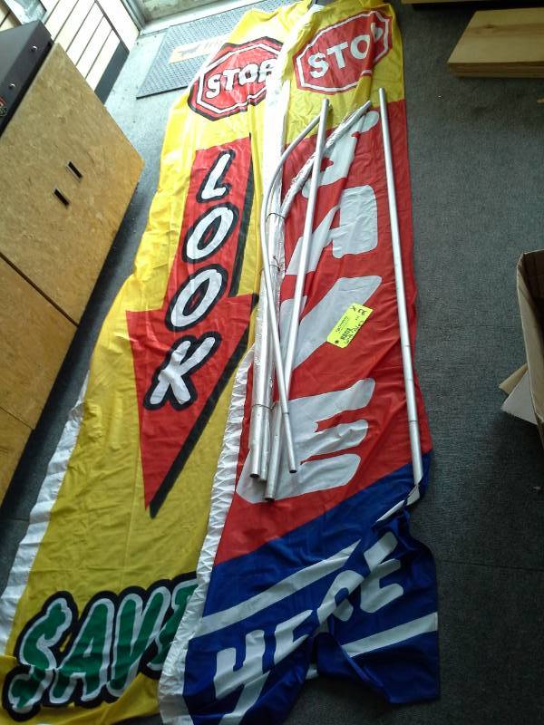 lot 835 image: Lot of (2) LOOKSAVEHERE Banners with Poles
