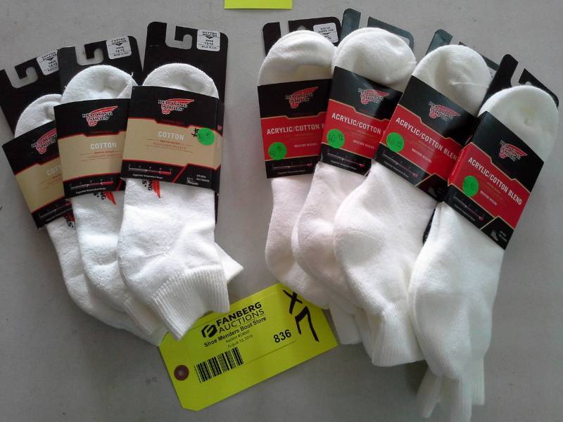 lot 836 image: Lot of (7) Pairs of Red Wing Shoes White AcrylicCotton Blend Socks
