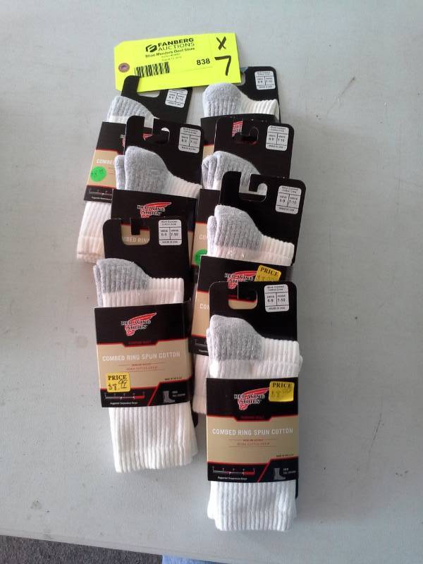 lot 838 image: Lot of (7) Pairs of Red Wing Shoes White Combed Ring Spun Cotton Socks