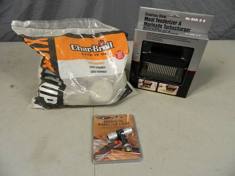 lot 24 image: New Charbroil Char Diamonds, New Meat Tenderizer, and New Magnetic BBQ Light