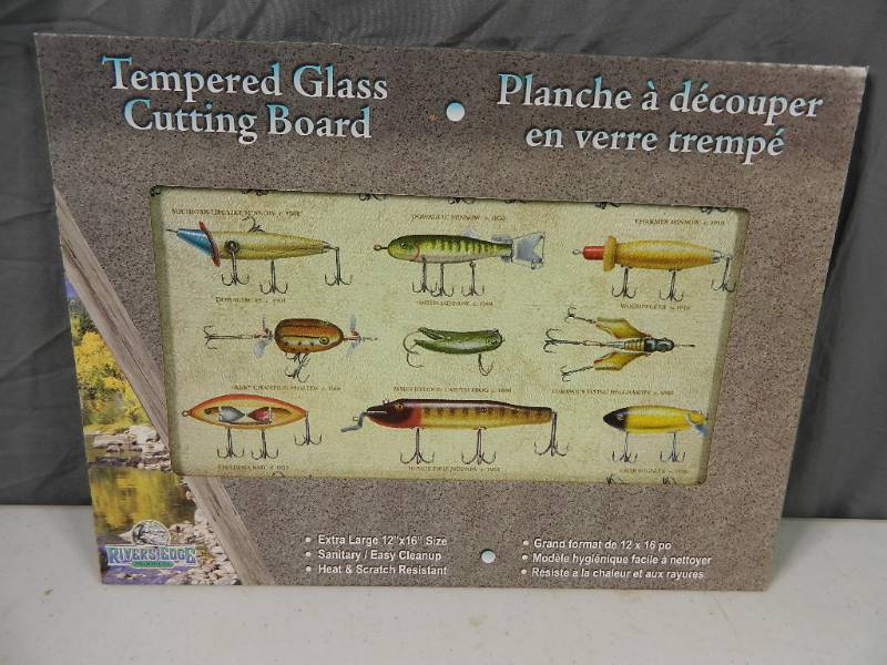 lot 78 image: New Antique Fishing Lure Tempered Glass Cuttingboard