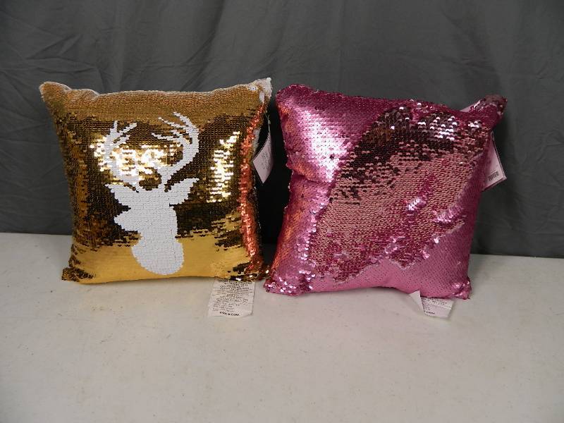 lot 124 image: 2 New Magic Sequin Pillows