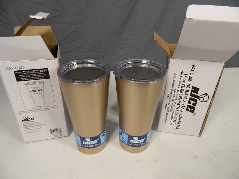 lot 182 image: Pair of Insulated Rose Gold Cups with Lids