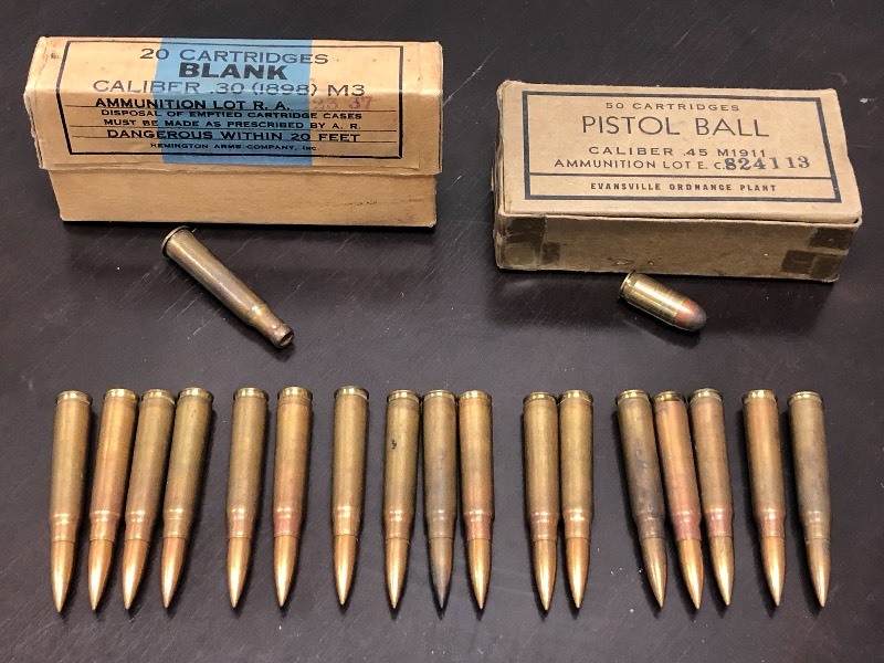 lot 44 image: Bag Of Rifle Shells, Box Of .45-Cal Pistol Balls, Box Of .30-Cal Blanks