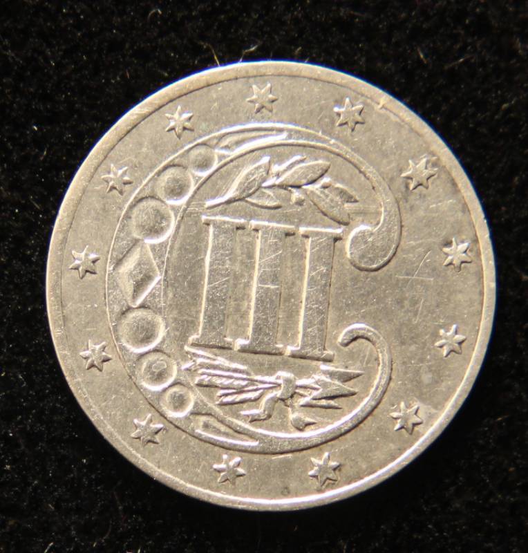 1854 US THREE CENT SILVER TRIME in high grade
