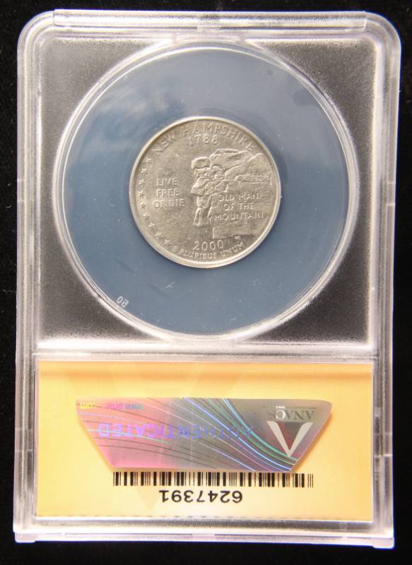 2000-P NH PARTIALLY MISSING CLAD LAYER MINT ERROR QUARTER AU55 ANACS