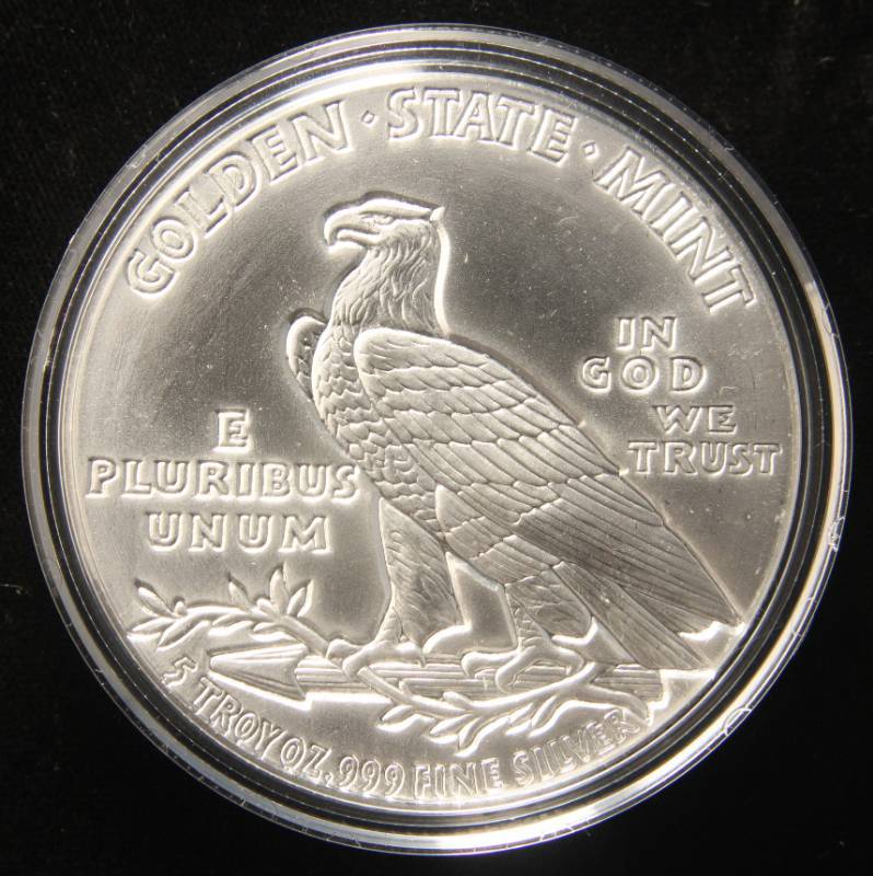 5 TROY OZ. .999 FINE SILVER INCUSE INDIAN DESIGN IN AIRTITE
