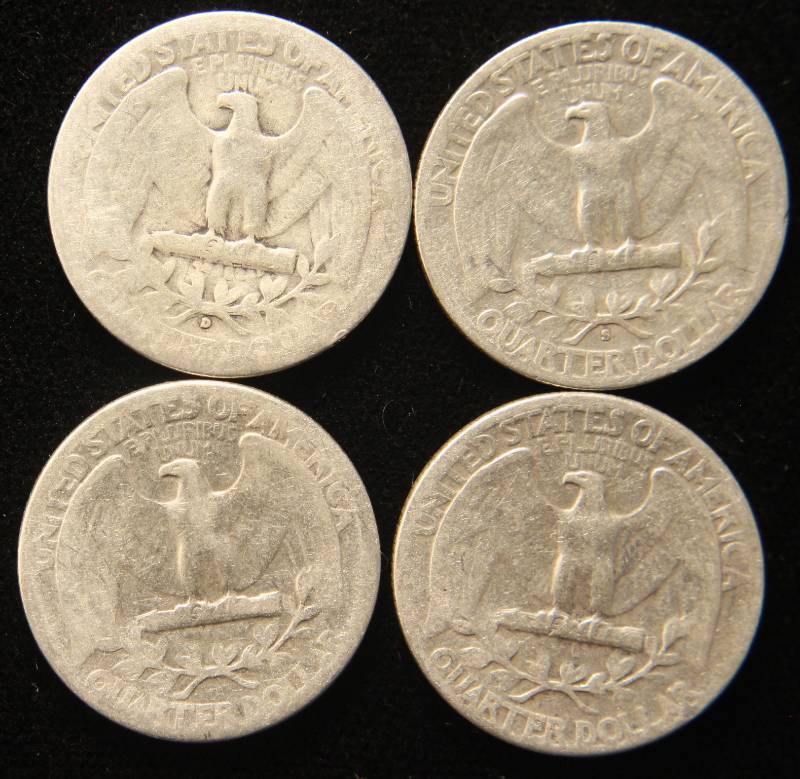 GROUP OF 4 WASHINGTON QUARTERS 1942 1942-D 1942-S 1943