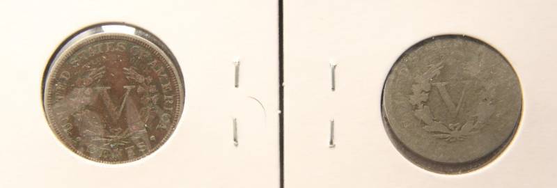 2 LIBERTY V NICKELS 1884 1890