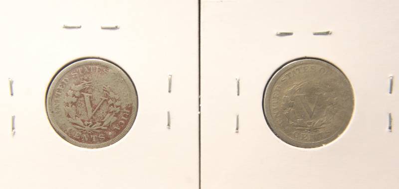 2 LIBERTY V NICKELS 1888 1893