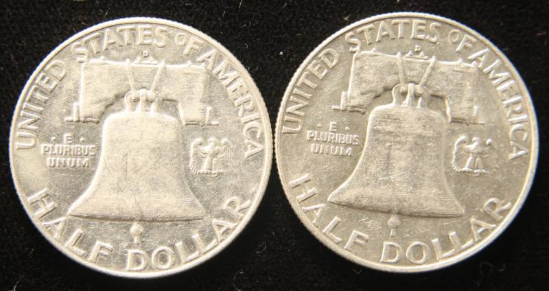 2 FRANKLIN HALF DOLLARS 1957-D 1958-D