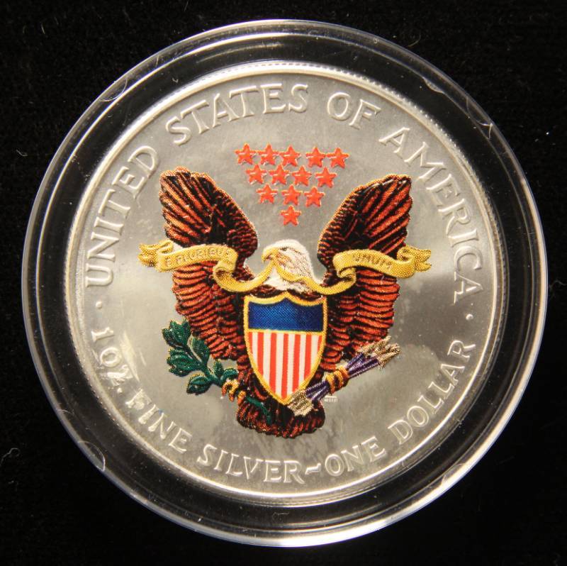 2002 COLORIZED AMERICAN SILVER EAGLE 1 TROY OZ. .999 FINE SILVER IN AIRTITE