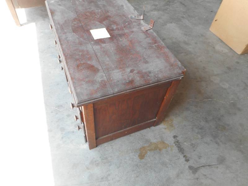 lot 51 image: Small Wood Cabinet with Tiny License Plates