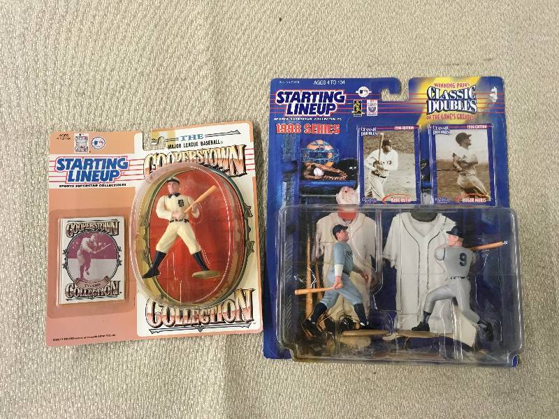 lot 534 image: Starting Lineup Cooperstown Collection Ty Cobb Figurine & Starting Lineup Double Classic Babe RuthRoger Maris Figurines