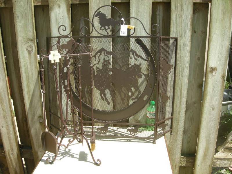 lot 26 image: Running Horse Fireplace Set and Screen