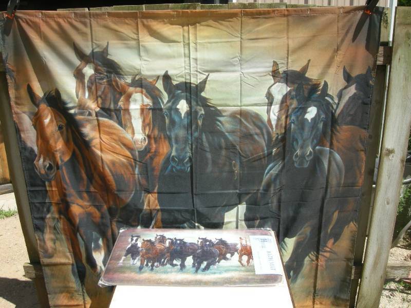 lot 29 image: Running Horses Bath Mat and Shower Curtain