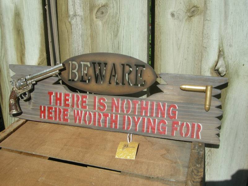 lot 46 image: Beware Wooden Sign