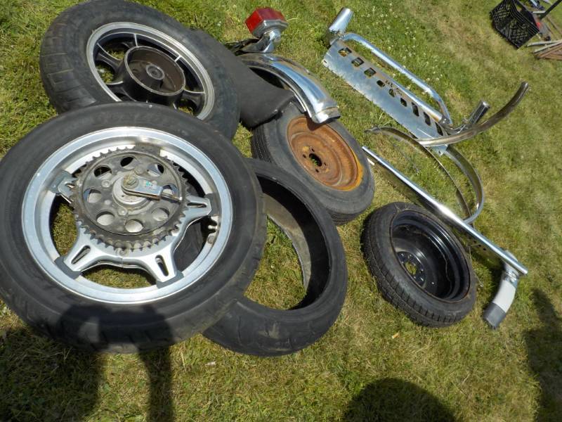 lot 90 image: Chrome, Motor Cycle Tires and Parts...