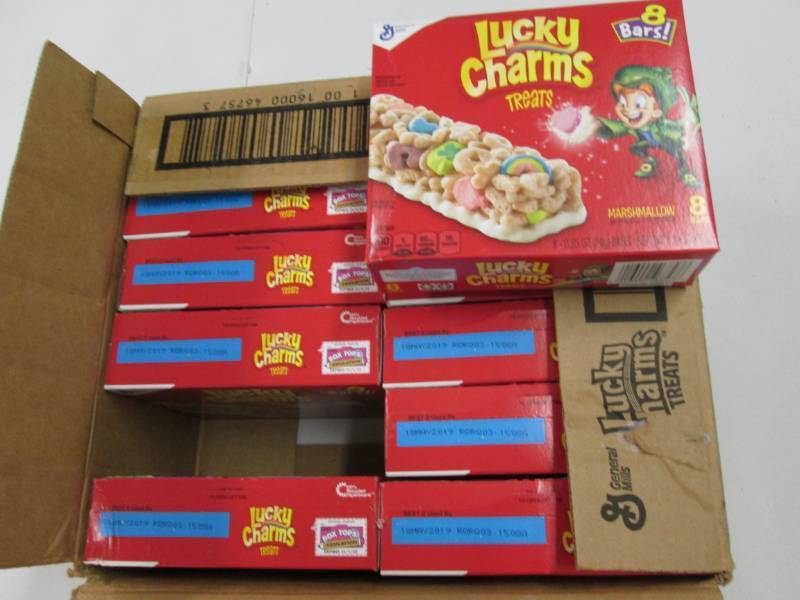 lot 282 image: 12 boxes of Lucky Charms bars...