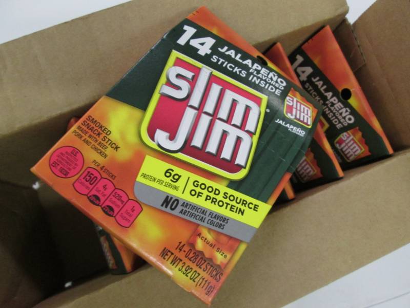 lot 305 image: 7 Slim Jim Jalepeno beef stick pack...