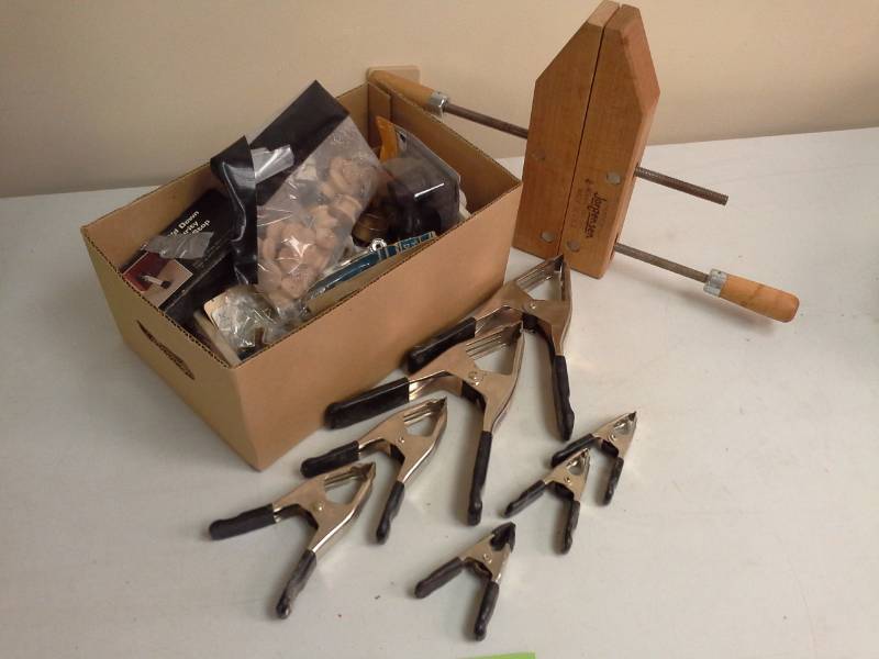 lot 28 image: Hand Vise Clamps, Wood Clamps, Door Stops, Misc. Hardware
