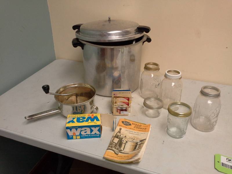 lot 62 image: Pressure Canner, Ball Mason Jars, Canning Wax